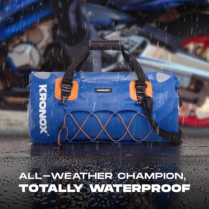 KRONOX Motorcycle Duffel Bag Waterproof, 40L Black – Durable Motorcycle Luggage & Saddle Bags. Back Seat Dry Bag for Travel, Commute & Dirt Bike Gear