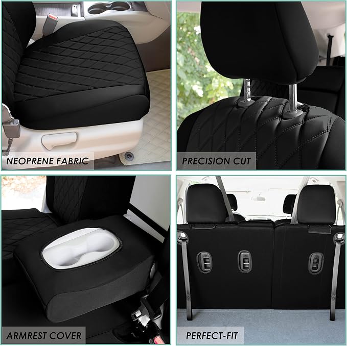 FH Group Custom Fit Car Seat Covers Specifically Made for 2016–2022 Honda Pilot, 3 Row Full Set Black Ultraflex Neoprene, Waterproof Car Seat Cover, Honda Accessories