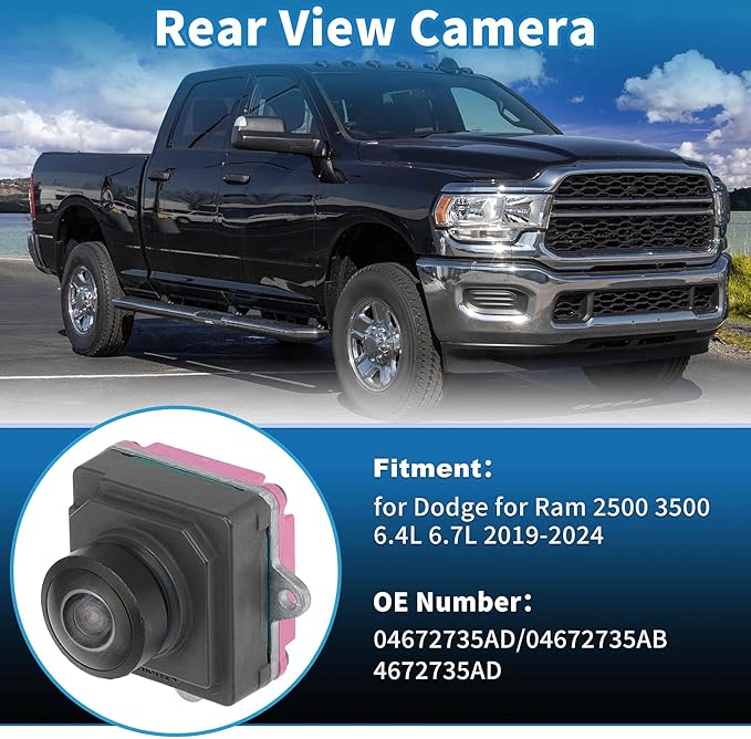 Rear View Camera for Dodge for Ram 2500 3500 6.4L 6.7L 2019-2024 Park Assist Backup Reverse Camera Replace No.04672735AD/04672735AB/4672735AD
