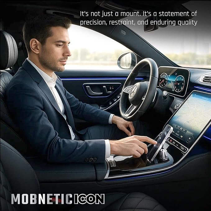 Mob Armor MobNetic Icon Car Phone Mount, Magnetic Phone Holder for Car w/ 90lb Pull Force, 90º Tilt & 360º Rotation, Aluminum Build, Compatibility for iPhone & Android (Chrome)