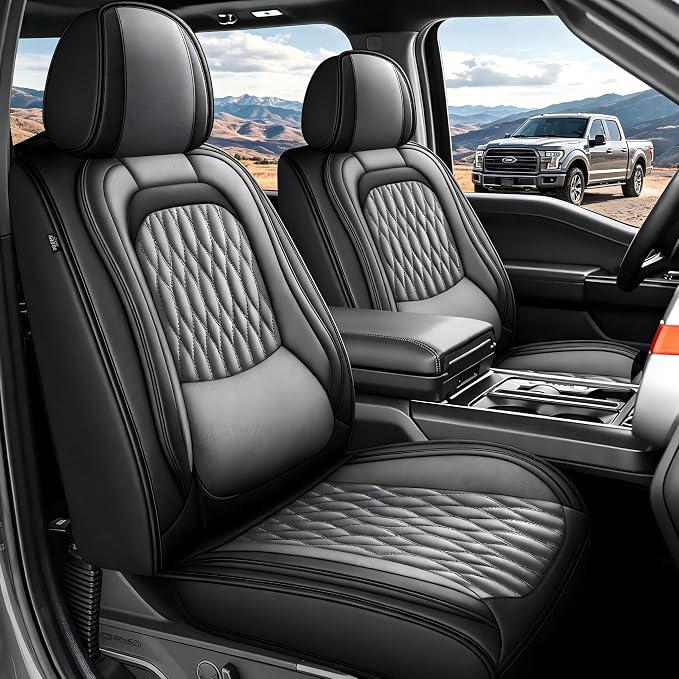 for Ford 2025 2026 F150 Seat Covers 2009-2026 F250 F350 F450 2017-2026 | Premium Handmade Leather Waterproof Fits Not Only SuperCrew Lightning King Ranch Platinum Tremor SVT Raptor