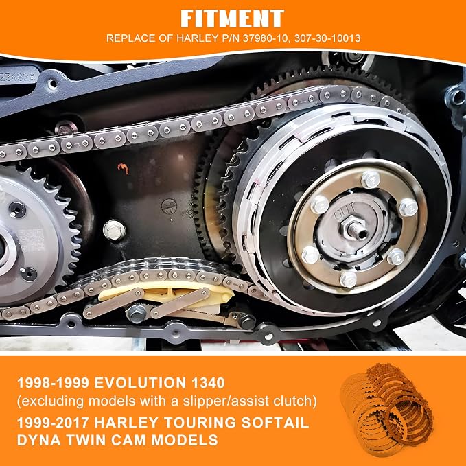 Twin Cam Extra Clutch Friction Plate Steel Disc Kit Fits for 1999-2017 Harley Touring Softail Dyna Trike Twin Cam Models 1998-1999 Evolution 1340 Replace of P/N 37980-10, 307-30-10013