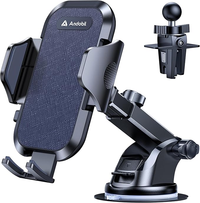 andobil Car Phone Holder, 2026 Military-Grade 89lbs Strongest Suction Phone Holders for Your Car Dashboard/Windshield/Vent Easy Clamp Cellphone Holder Truck Stand for iPhone 17 16 15 Pro Max, Blue