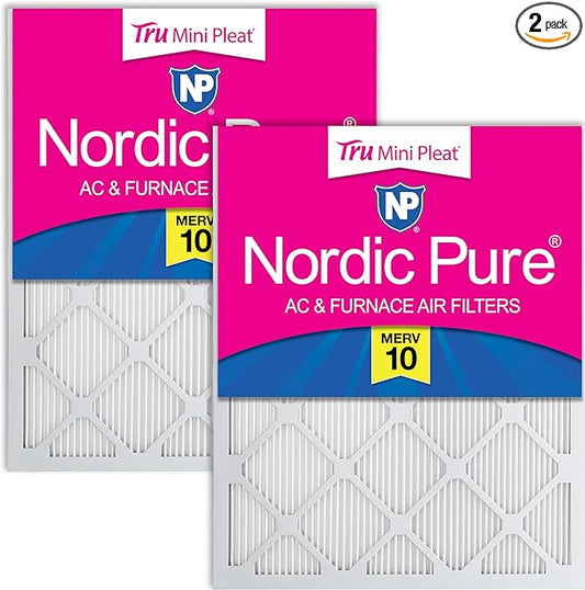 Nordic Pure 10x20x1 (Actual Size: 9 1/2 x 19 1/2 x 3/4) Tru Mini Pleat MERV 10 AC Furnace Air Filters – 2.5X More Media for Longer-Lasting, High-Efficiency Filtration - 2 Pack