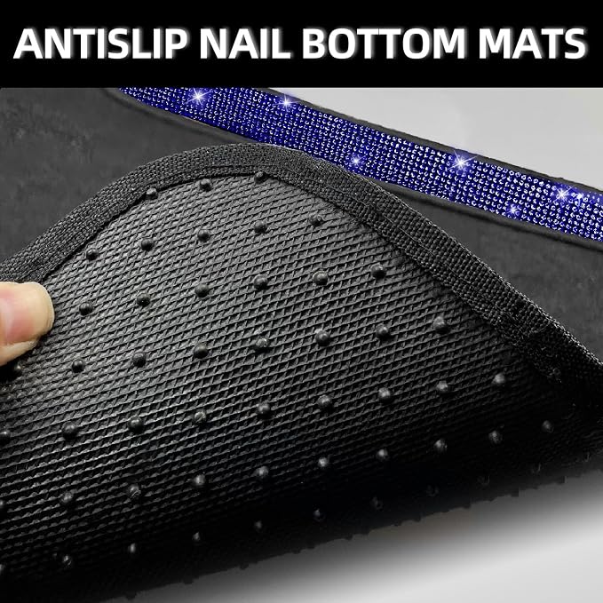 NBTEPEM Blue Bling Car Floor Mats Full Set, Universal Fit Most Cars,SUV, Trucks, 4 pcs Sparkle Glitter Diamond Carpet for Women Girls with Anti-Slip Pad (Blue Diamond)