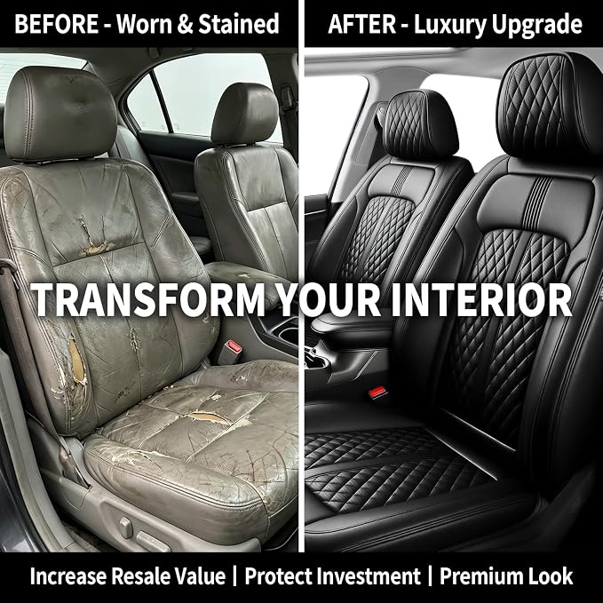Fit XT4 Car Seat Covers (Front Pair) for Select Cadillac XT4 2019-2026 - Premium Full Coverage Leather, Airbag Compatible & Scratch-Resistant, Waterproof & All Weather Seat Protector, Black