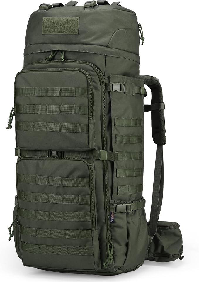 Mardingtop 75L Molle Hiking Internal Frame Backpacks with Rain Cover for Camping,Backpacking,Travelling(Ranger Green)