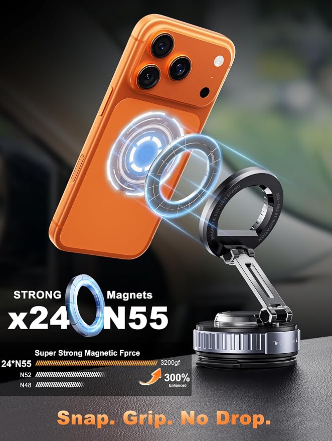 snanlen 2026 Upgraded Car Phone Holder for Magsafe [108LBS Strongest Suction] 360° Adjustable Vacuum Magnetic Phone Holders, Cell Phone car Mount for iPhone 17 Pro Max 16 15 14 13 12 Air Plus