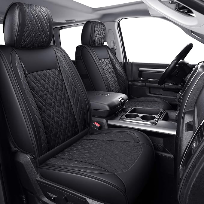 YIERTAI Car Seat Covers for Dodge Ram Fit 2009-2026 1500 2010-2026 2500 3500 Classic Bighorn Longhorn Laramie Tradesman Truck Black Front