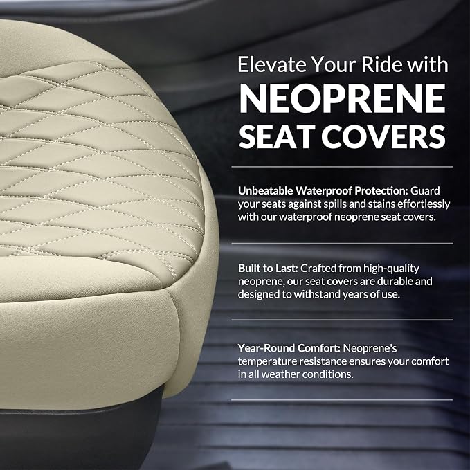 FH Group Custom Fit Car Seat Covers Specifically Made for Toyota Sienna 2021-2024, Solid Beige Ultraflex Neoprene Front Set Automotive Seat Covers, 7-8 Seater SUV Seat Covers, Toyota Accessories