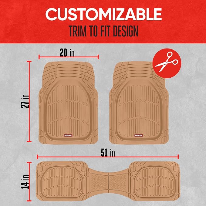 Motor Trend FlexTough™ Deep Dish Contours Rubber Car Floor Mats with Trunk Mat Cargo Liner, Front & Rear Combo Set fits Most Car SUV Van Coupe Sedan, Heavy Duty All Weather Trim to Fit