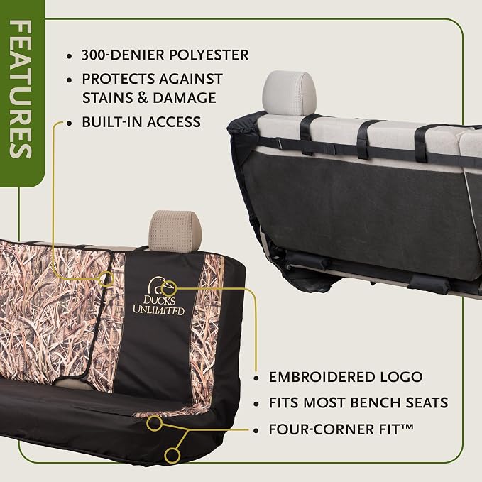 Ducks Unlimited Auto Seat Covers, Easy to Install Front and Bench Seat Covers for Car, Truck, and SUV, Mossy Oak Blades, Full Size Bench
