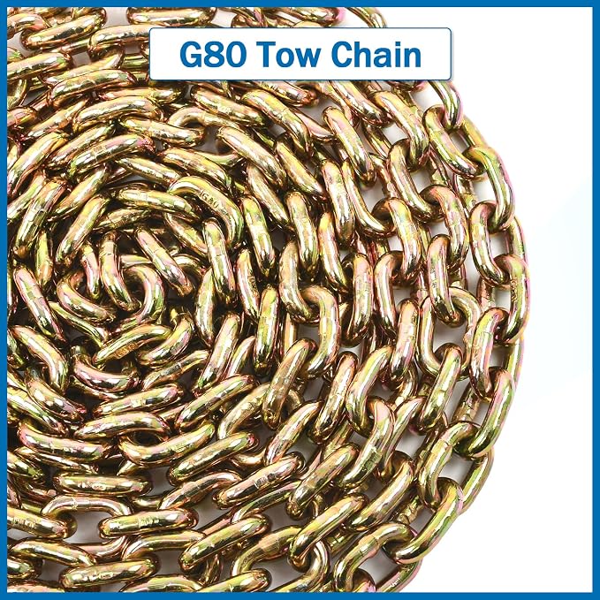 1/4 Inch x 12 Feet Transport Binder Chain G80 Safey Tow Chain with Grab Hooks 3300 Lbs Safe Work Load for Transporting Towing Tie Down Binding Equipment