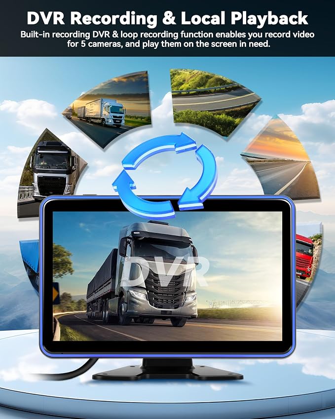 CAMECHO 5 Channel RV Backup Camera Vehicle Backup System with 10.1'' Monitor Touchscreen & 5 Split Display 1080P Backup Cameras, MP5 Player Vehicle DVR Recorder for RV/Truck/Bus/Trailer/Camper/Van
