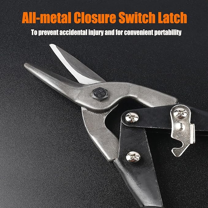3-Piece Aviation Tin Snips Set, 10-Inch Sheet Metal Cutting Snips, Straight Left Right Cut Cr-V Steel Aviation Shears with Serrated Blades, Safety Lock and Ergonomic Rubber Grip