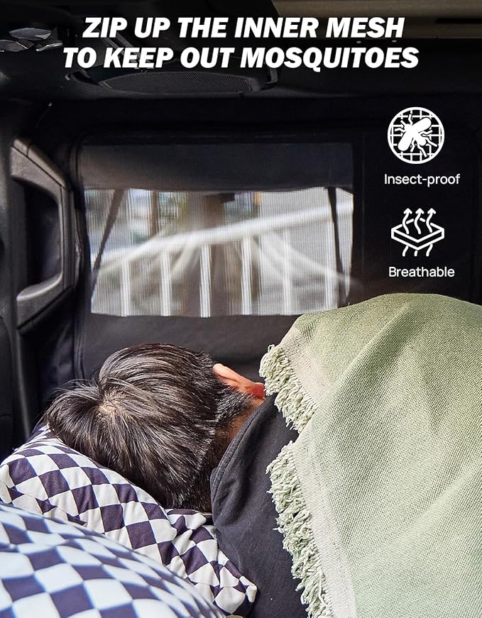 JOYTUTUS Rear Wrangler Side Window Sun Shade Rain Cover Camping Window Insect Mesh Screens Compatible with 2007-2026 Wrangler JK JL 4 Doors Gladiator JT, Car Window Covers for Privacy Blackout 2 Pcs