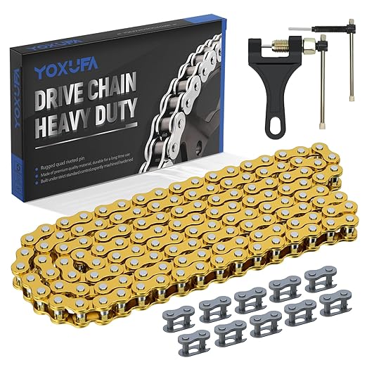 YOXUFA 420 Chain 132 Links Replacement for 110cc 125cc 70cc 50cc SSR TaoTao Apollo Coolster Kazuma Pit Dirt Bike ATV 4 Wheel Predator 212 Coleman CT200U Baja MB200 Mini Bike Go Kart Gold Parts