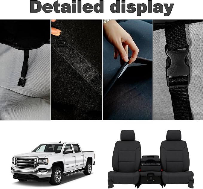 Seat Covers for Chevy Silverado & GMC Sierra 1500 2014 2015 2016 2017 2018 Heavy Duty Cloth Protector Interior Accessories，Waterproof & Machine Washable-Black (Front)