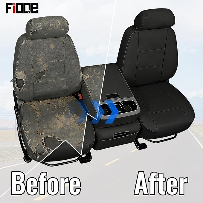 Thick Composite Fabric Front Seat Covers for Chevy Silverado GMC Sierra 1500 2500HD Crew Cab 2007-2013 Thickened Foam Padding-Black