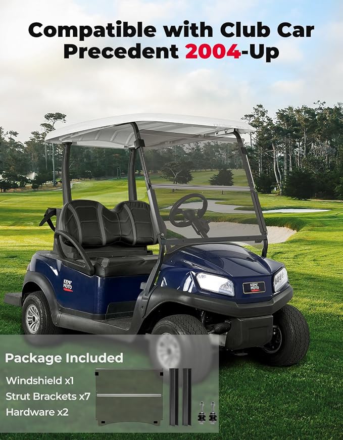 KEMIMOTO Golf Cart Windshield Compatible with Club Car Precedent Gas/Electric (04-Up), Foldable Replacement Windshield with Anti-UV and Impact Resistant Acrylic (Tinted)
