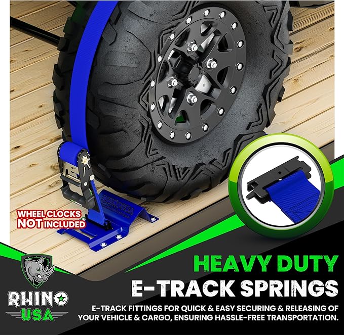 Rhino USA E Track Ratchet Tie Down Straps (4,500lb Break Strength) - Includes (4) Premium 2" x 16' eTrack Tie Downs - Ultimate Heavy Duty eTrack Cargo Strap System for Trailer, Truck, Motorcycle