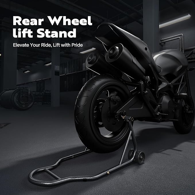 SPECSTAR Motorcycle Stand, 441 Lbs Capacity Rear Wheel Lift with U+L Adjustable Swingarm Spool, Heavy Duty Paddock Stand fit for BMW Suzuki Yamaha Honda Kawasaki, Black