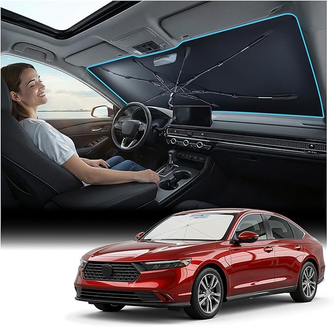 [2026 Upgraded] Nmoiss Windshield Sun Shade Umbrella for Honda Accord - [Vinyl Coating Heat Shield] Protect Car from Sun Rays & Heat Damage Keep Cool and Protect Interior, Spring Structure Edge