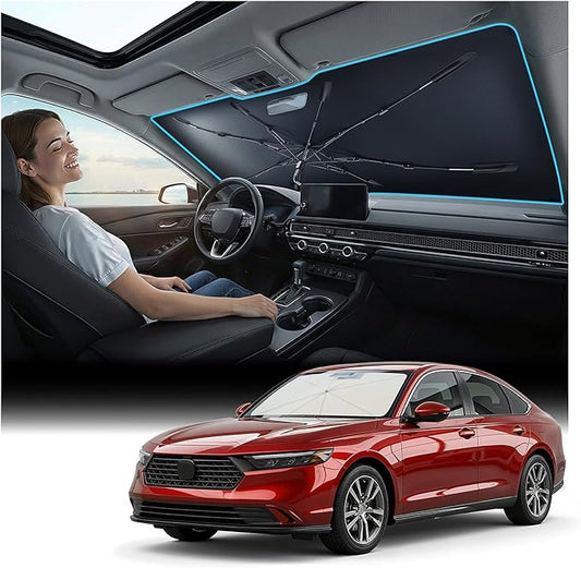 [2026 Upgraded] Nmoiss Windshield Sun Shade Umbrella for Honda Accord - [Vinyl Coating Heat Shield] Protect Car from Sun Rays & Heat Damage Keep Cool and Protect Interior, Spring Structure Edge