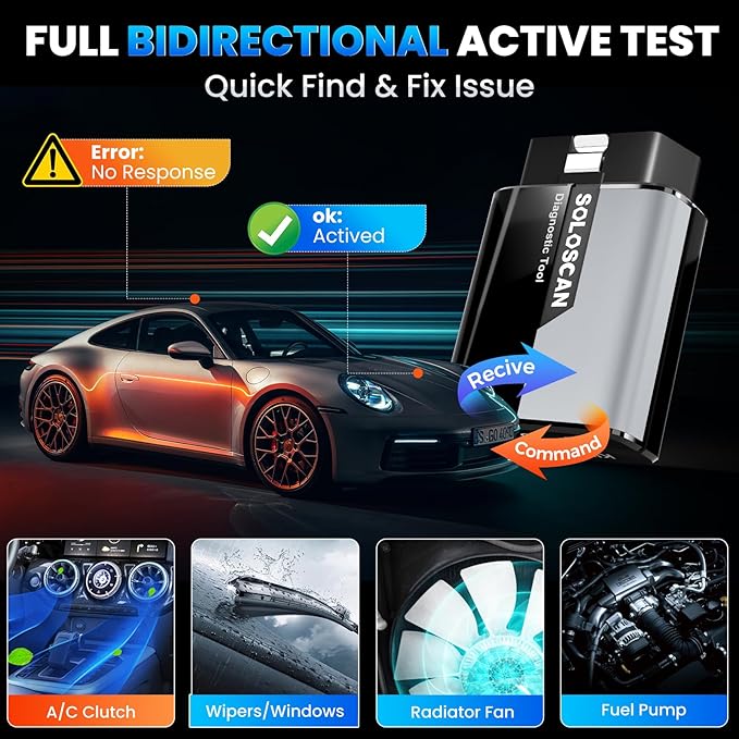 OBD2 Scanner Bluetooth for Toyota & Lexus, KINGBOLEN SOLOSCAN Bidirectional Full System Diagnostic Tool with Reset Services & Active Tests, Lifetime Updates, iOS & Android App Required, AutoVin