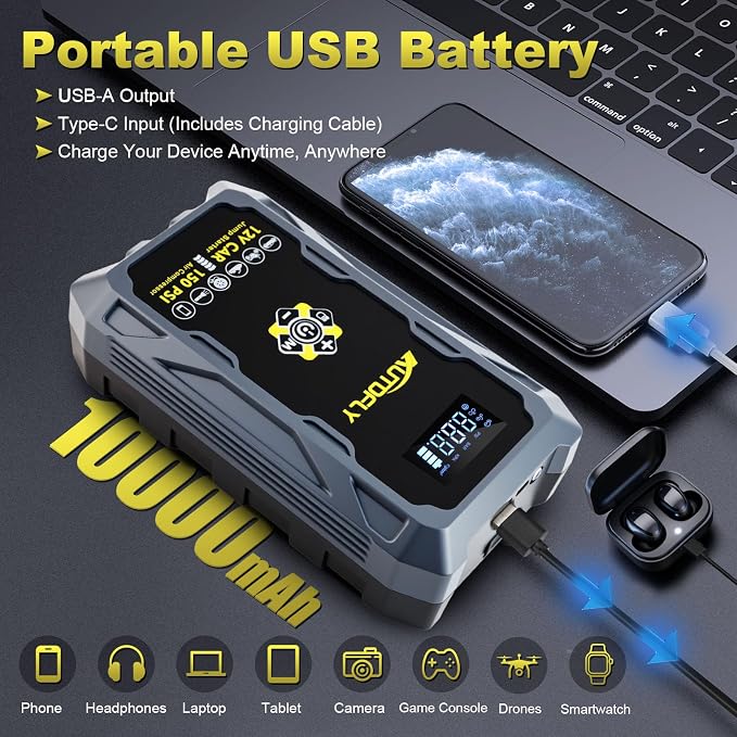 Car Jump Starter with Air Compressor, 3000A Portable Battery Pack with 150PSI Tire Inflator, 37WH DC12V Jump Box for Car Charger Battery Booster with LCD Display (Up 10L Gas/8L Diesel Engine)