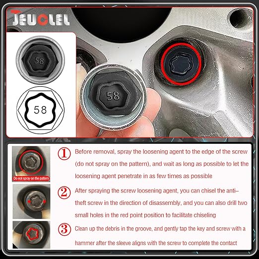058 Wheel Locking Nut Key Compatible With BMW Series - Socket OD 27mm, ID 25mm - Lock Nut Socket Adapter, Anti-Theft Lug Nut Removal Tool, Screw Remover