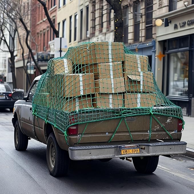 SATINIOR 5 x 8 ft Heavy Duty Cargo Net Truck Bed Network Cover with 18pcs Ropes Bungee Cargo Net Car Sealing Network Rope for Trailer Pickup Truck