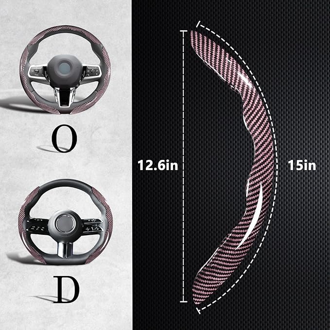 Carbon Fiber Steering Wheel Covers 3 Piece Clip on Steering Wheel Cover (Pink)