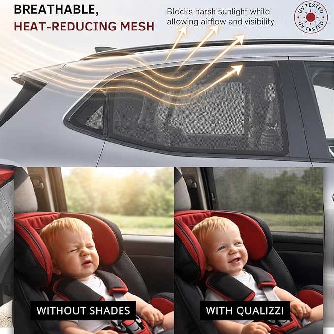 Car Sun Shade for Baby - Stretchy Mesh Fits Like a Sock, No Sun Leak on Back Seat Window, Sunscreen/Insect Screen Protects Your Child All Year, in Cabin Heat Reduction (M/Rect)