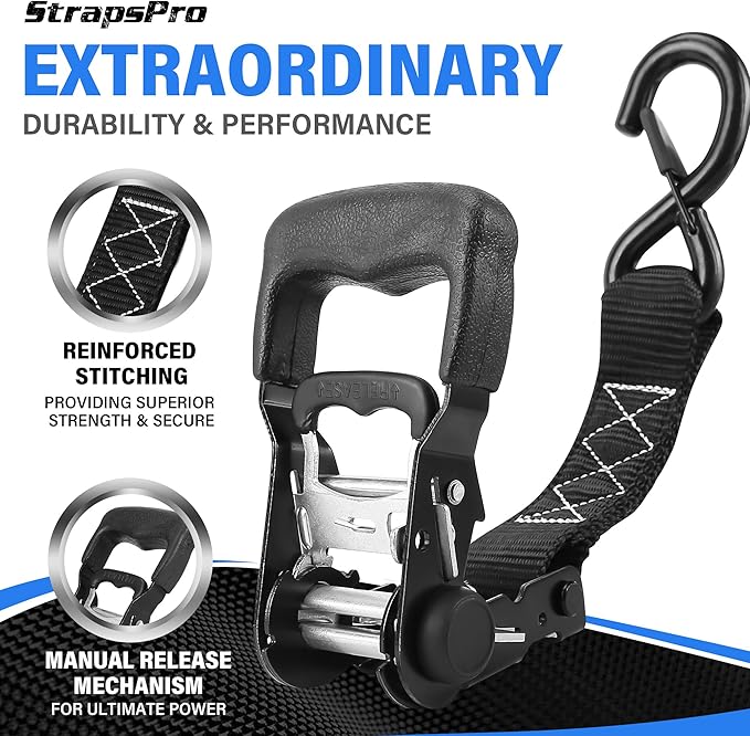 Ratchet Straps, 1.5'' x 16FT - 4400lb Break Strength Tie Down Strap Ratchet Heavy Duty, 4 Pack Cargo Straps Ratcheting with Integrated Soft Loops Truck Strap for Motorcycle, Car, ATV, UTV