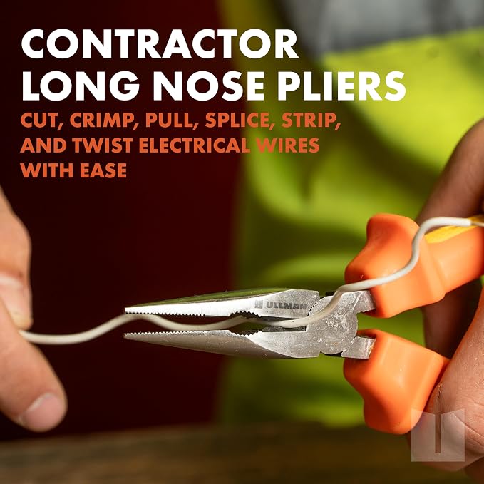 Ullman Insulated 6 in Long Nose Pliers with Industrial Non-Slip Grip - Perfect Hand Tool for Electricians, HVAC, and Contractors