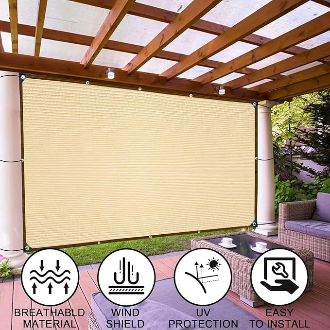Shade Cloth - Pergola Sun Shade 90% Outdoor Shade Fabric with Grommets for Pergola Cover Patio Gazebo Deck Garden Porch Wheat(8X10FT)