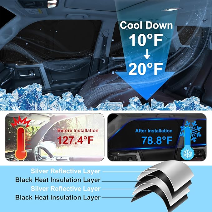 Windshield Sun Shade Car Windshield Foldable Full Windows Coverage Custom Fit for BMW X3 2025 2026 Accessories Car Window Shades Block Sun UV Rays 7PCS