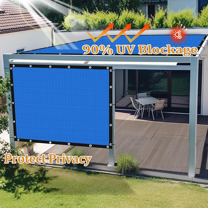 Shade&Beyond Customized Size 9' X 10' Shade Cloth with Grommets, 90% UV Protection UV Protection Mesh Tarp Sun Screens for Patio GN04, Blue