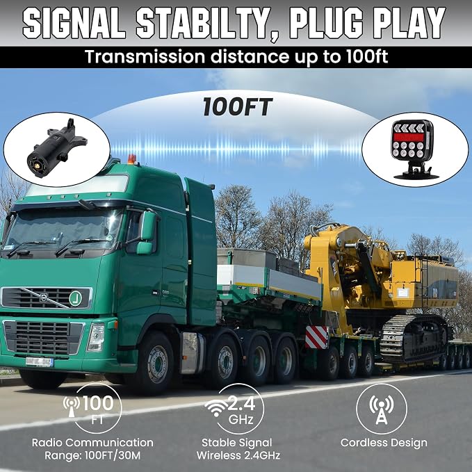 Wireless Trailer Lights Kit, Rechargeable Magnetic Trailer Lights, Portable LED Tow Lights for Trucks, Boats, RVs, Vehicle, Caravan