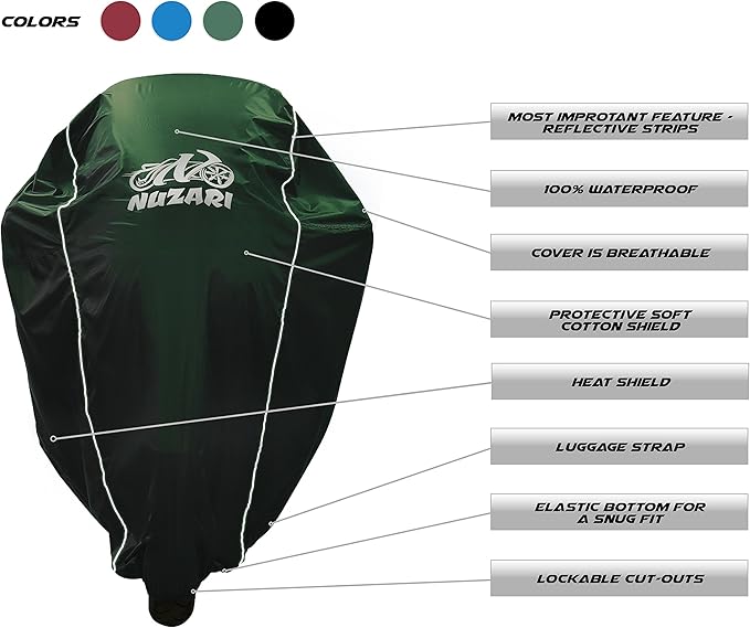 Nuzari Heavy Duty Motorcycle Cover - Motorcycle Covers Waterproof Outdoor Storage - Dirt Bike Covers (Hunter Green, Large)