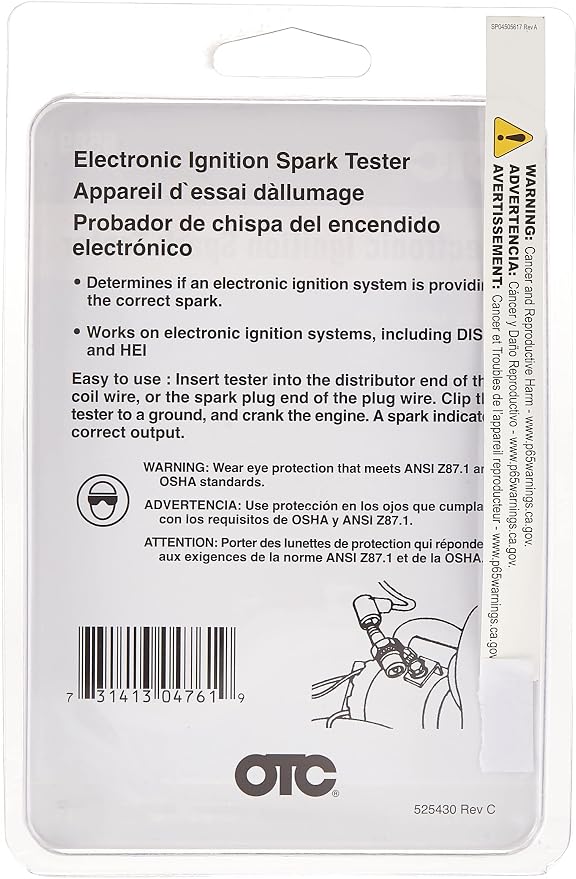 OTC 6589 Electronic Ignition Spark Tester - Simply Insert Into Spark Plug Wire Being Tested and Ground the Clamp then Crank/Start Vehicle and View Results