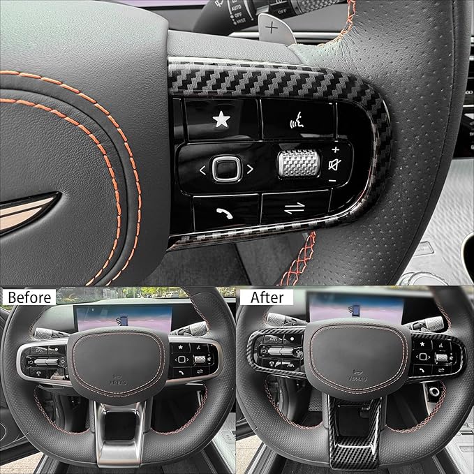 ABS Car Steering Wheel Frame Cover Steering Wheel Button Panel Protection Frame Molding Trim Compatible with GV70 Sport 2025 [PE] GV80 Sport 2025 [PE] Accessories (Carbon Fiber Style)