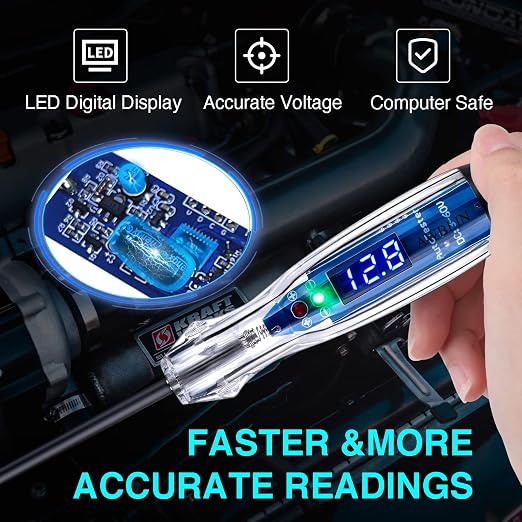AWBLIN Automotive Test Light 3-60V DC Digital LED Ciruit Tester Auto Bidirectional Voltage Tester with Voltmeter and 220pcs Fuse Assortment Kit Assorted Replacement Blade Fuses Standard & Mini