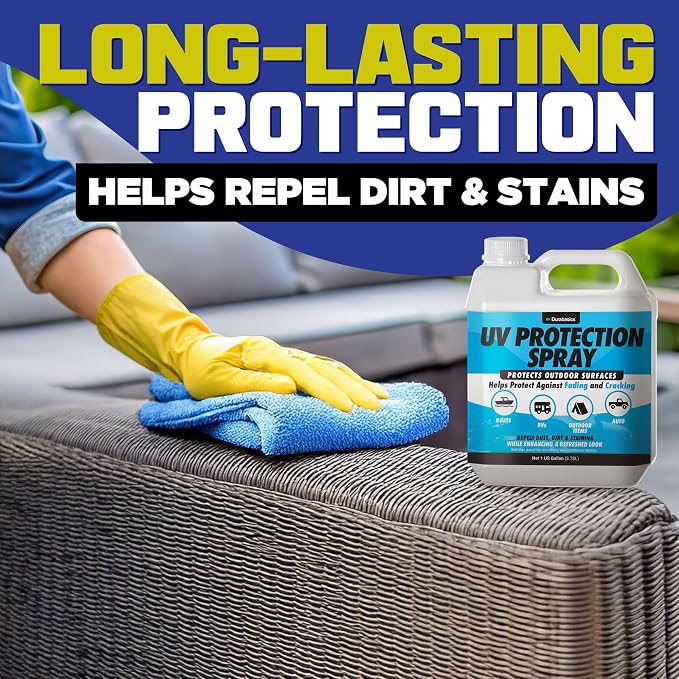 UV Protection Spray for Outdoor Surfaces – Helps Reduce Fading, Cracking, and Stains – Non-Greasy, Matte Finish – Includes Sprayer & Towel – Use on Vinyl, Plastic, Rubber, Artificial Plants