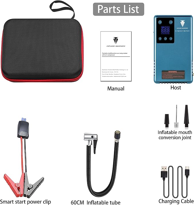 Jump Starter with Air Compressor Battery Booster Power Pack,Powerbank,Portable Electric Car Tire Inflator, Digital Tyre Inflator Air Compressor,Auto-Stop Portable Car Tyre Pump