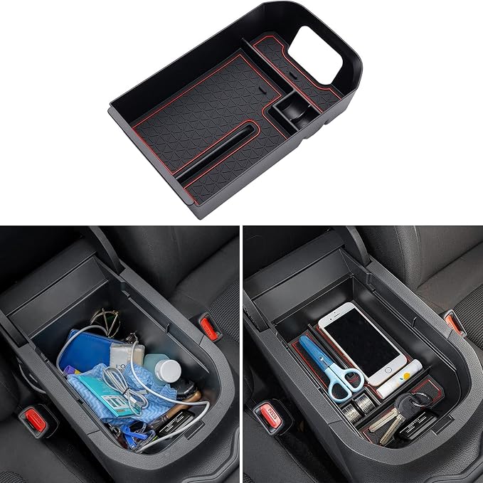 JDMCAR Custom Liners (Red Trim) and Center Console Organizer (Red) Compatible with 2022 2021 2020 2019 RAV4 Accessories