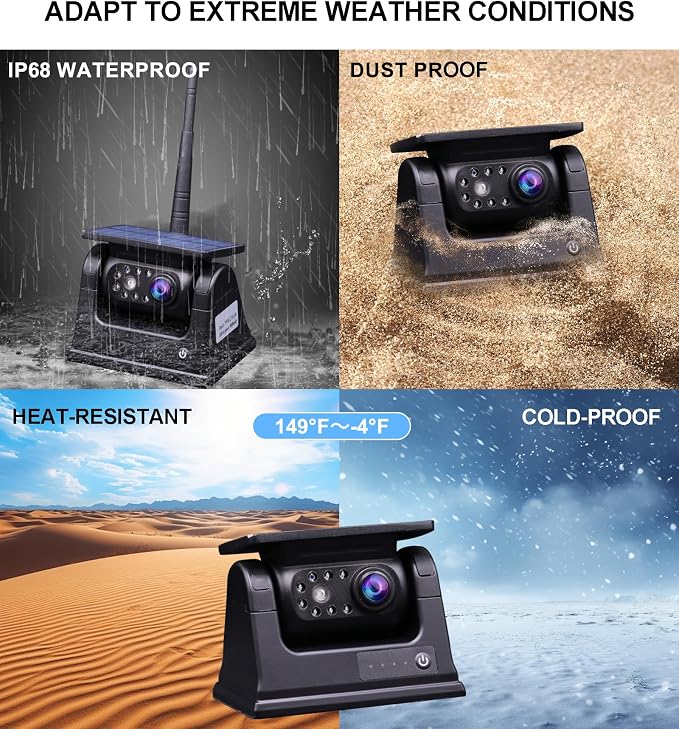 Magnetic Solar Wireless Backup Camera with 5" Monitor System AHD1080P Truck Trailer Hitch Rear View Camera IR Night Vision Waterproof Rechargeable Reverse Camera for RV Car Camper