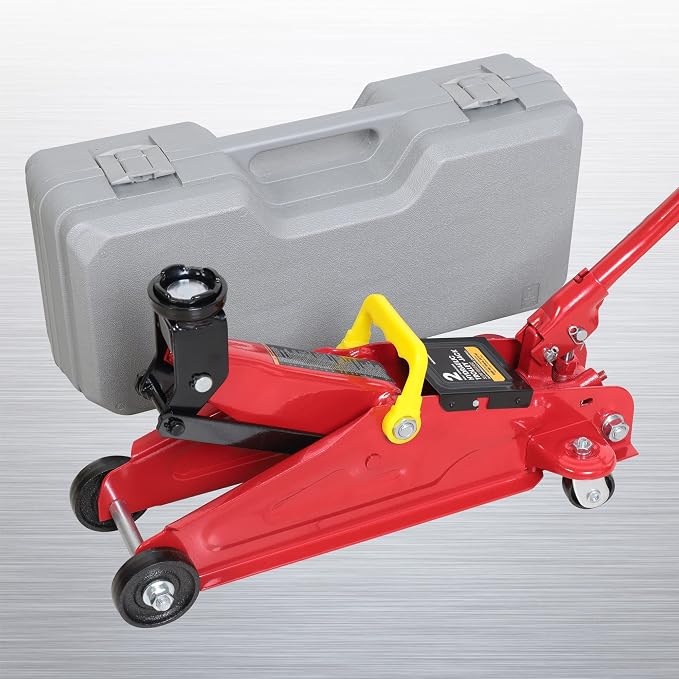 Big RED Hydraulic Trolley Service Lift Jack/Portable Floor Jack with Special Slow Release and Blow Mold Carrying Storage Case : 2 Ton (4,000 lb) Capacity, Red,T82012GS