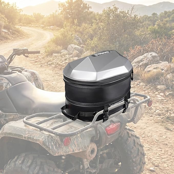 NICECNC Motorcycle ATV Helmet Backpack Hardshell, 38L Large Capacity Motorcycle ATV Rear Seat bag Tail Bag Expandable Helmet Storage Bag Travel Luggage Bag for Riding Camping Hiking, 8 Straps, Black